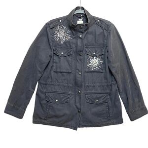 GAP Utility Jacket Womens Size Small Gray Beaded Embellished Military